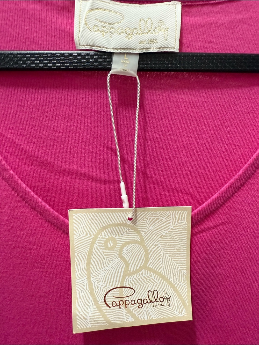 Pappagallo Bright Pink V-Neck Tee with Lace Hem - Picture 4 of 4